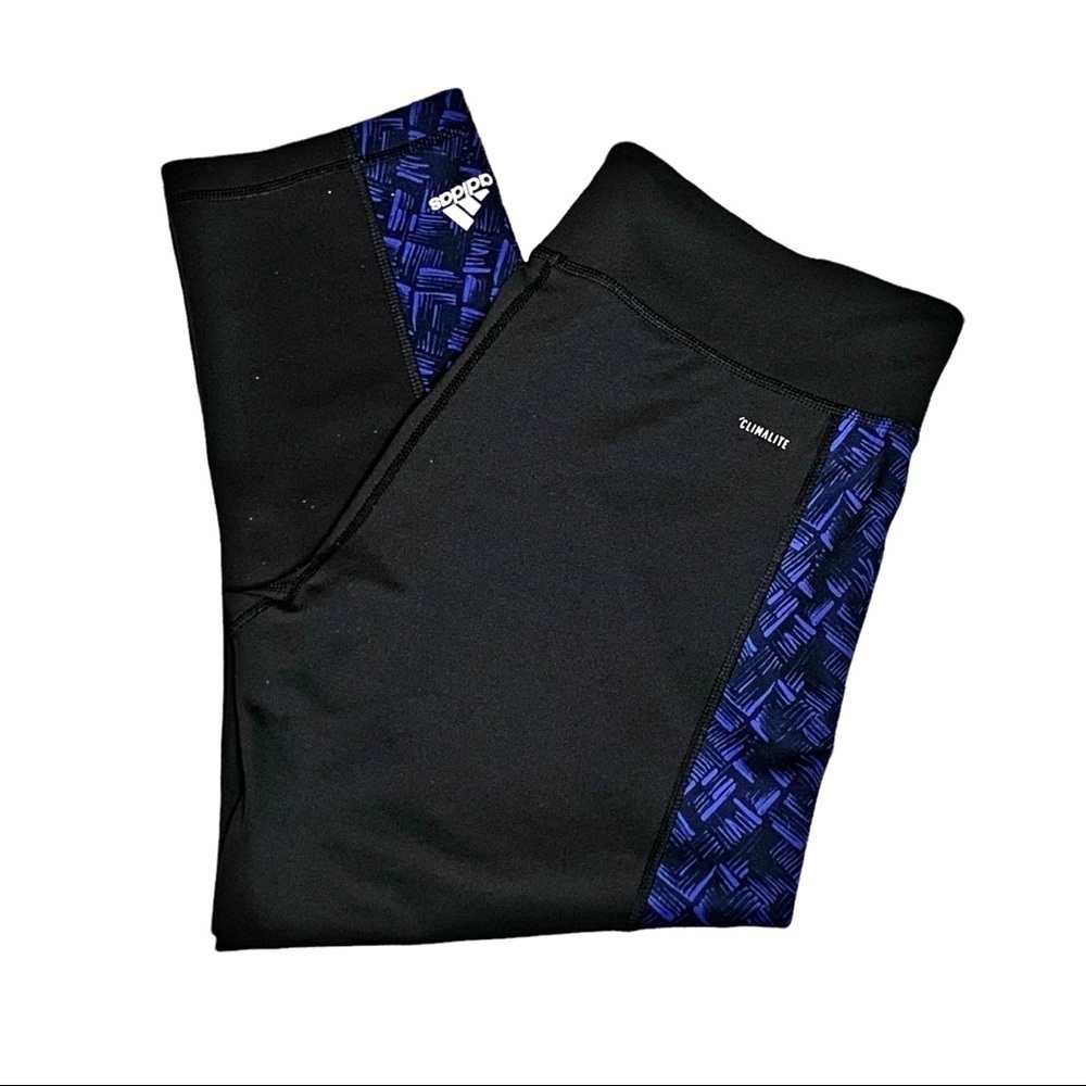 ADIDAS CLIMALITE Activewear capri leggings Workout Black Royal blue Drifit Large